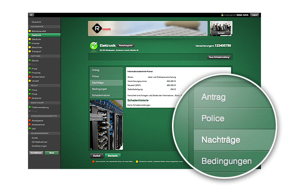 Der RiskViewer verwaltet alle wichtigen Dokumente zu einer Police Übersichtliche Dokumentenverwaltung